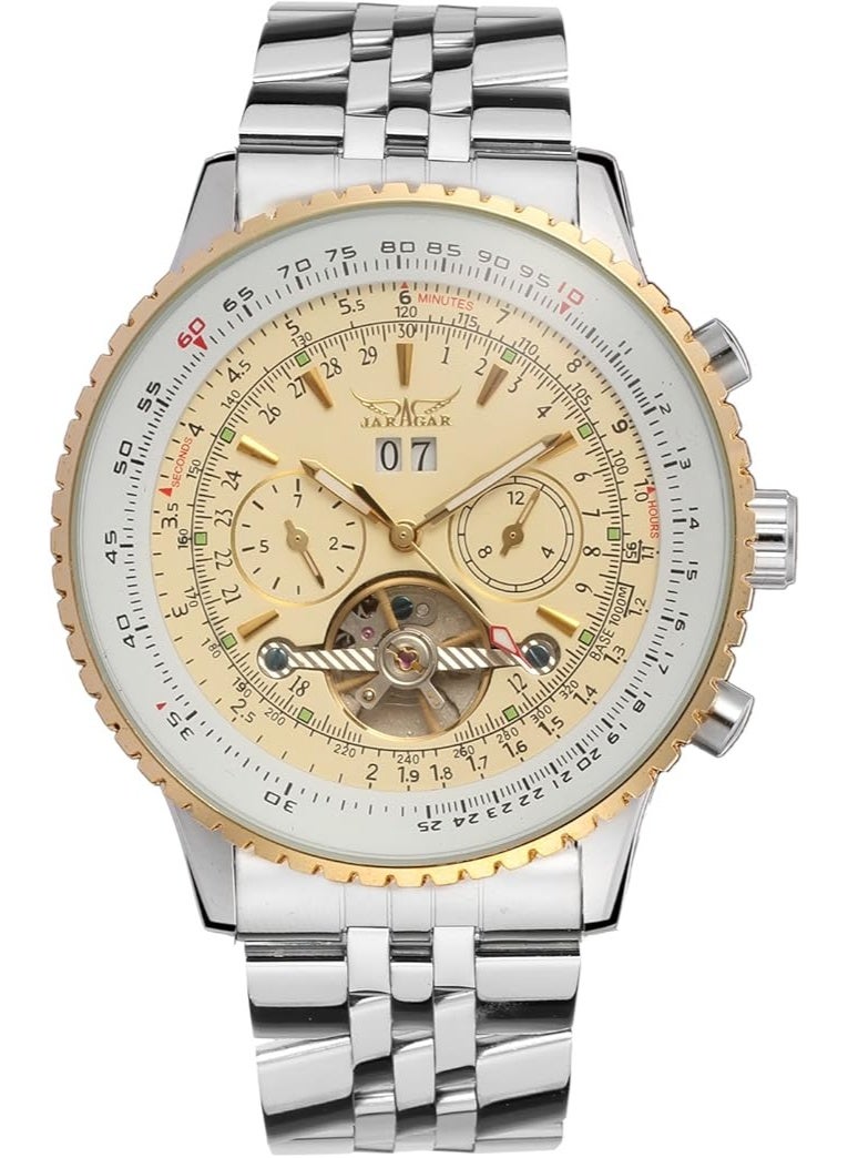 JARAGAR Men's Self Winding Waterproof Automatic Stainless Steel Skeleton Tourbillon Calendar Wrist Watch - Image 2